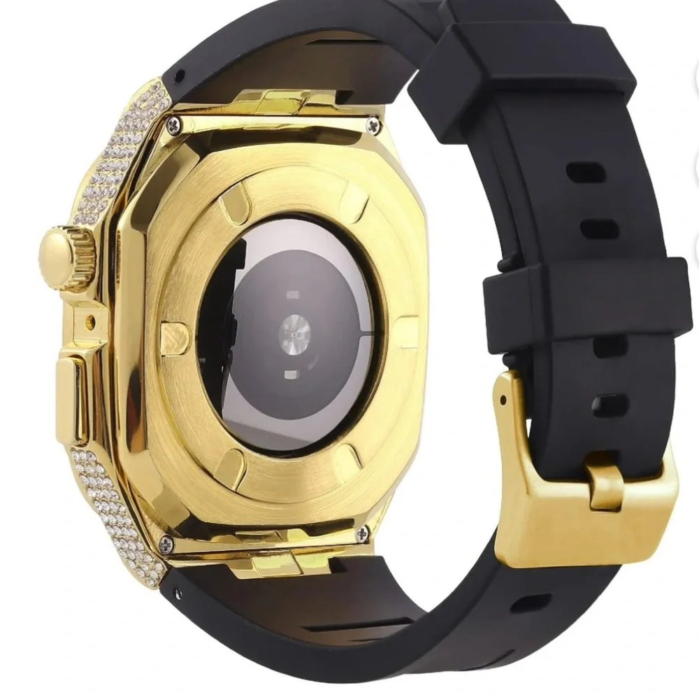 Gold and Black Smartwatch Case with Crystal Accents